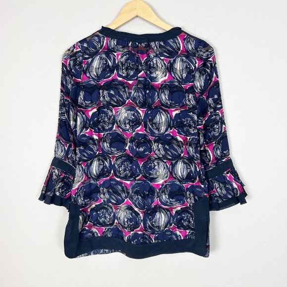 Tory Burch Silk Semi-Sheer Popover Top Preppy Ruffle Size 2 Women's - Picture 4 of 5